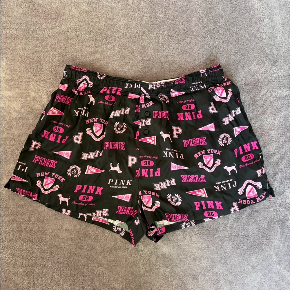 PINK Victoria's Secret Black and Pink Graphic Shorts